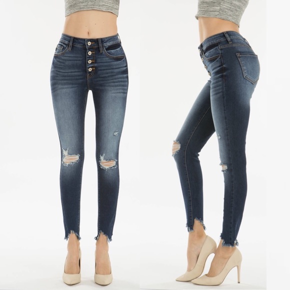 NEW! Distressed Denim Dark Wash Skinny Jeans - Picture 4 of 6